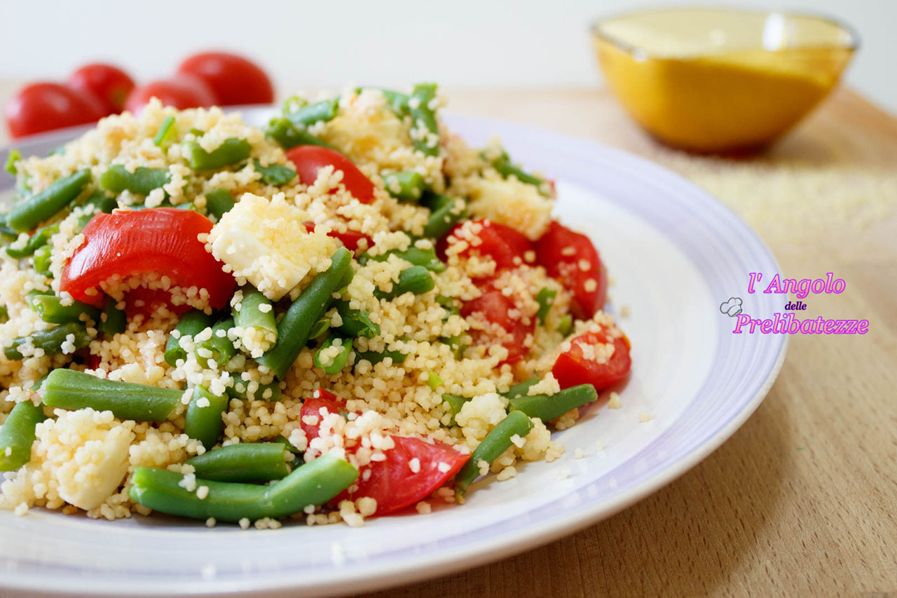 cous cous con fagiolini, pomodori e caciotta bavarese